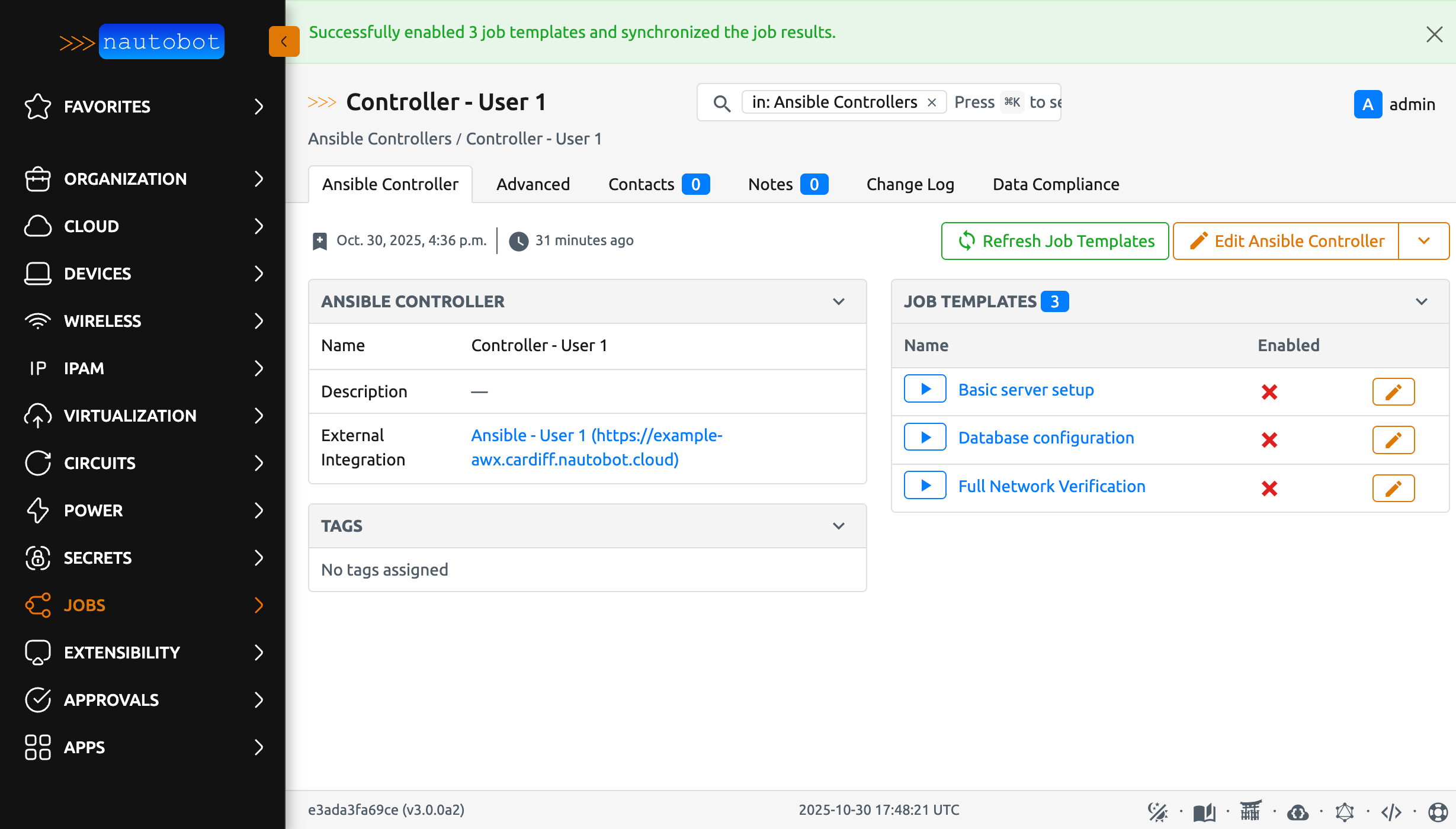 Ansible Controller details, populated