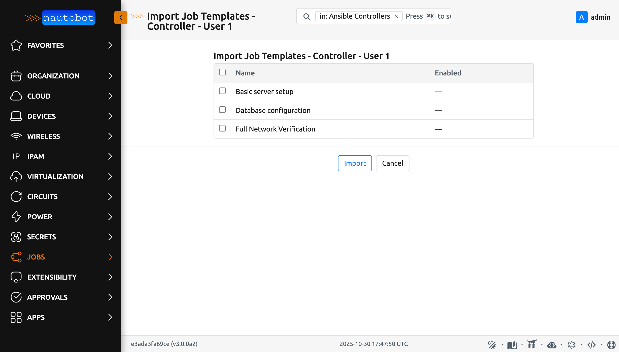 Template import dialog