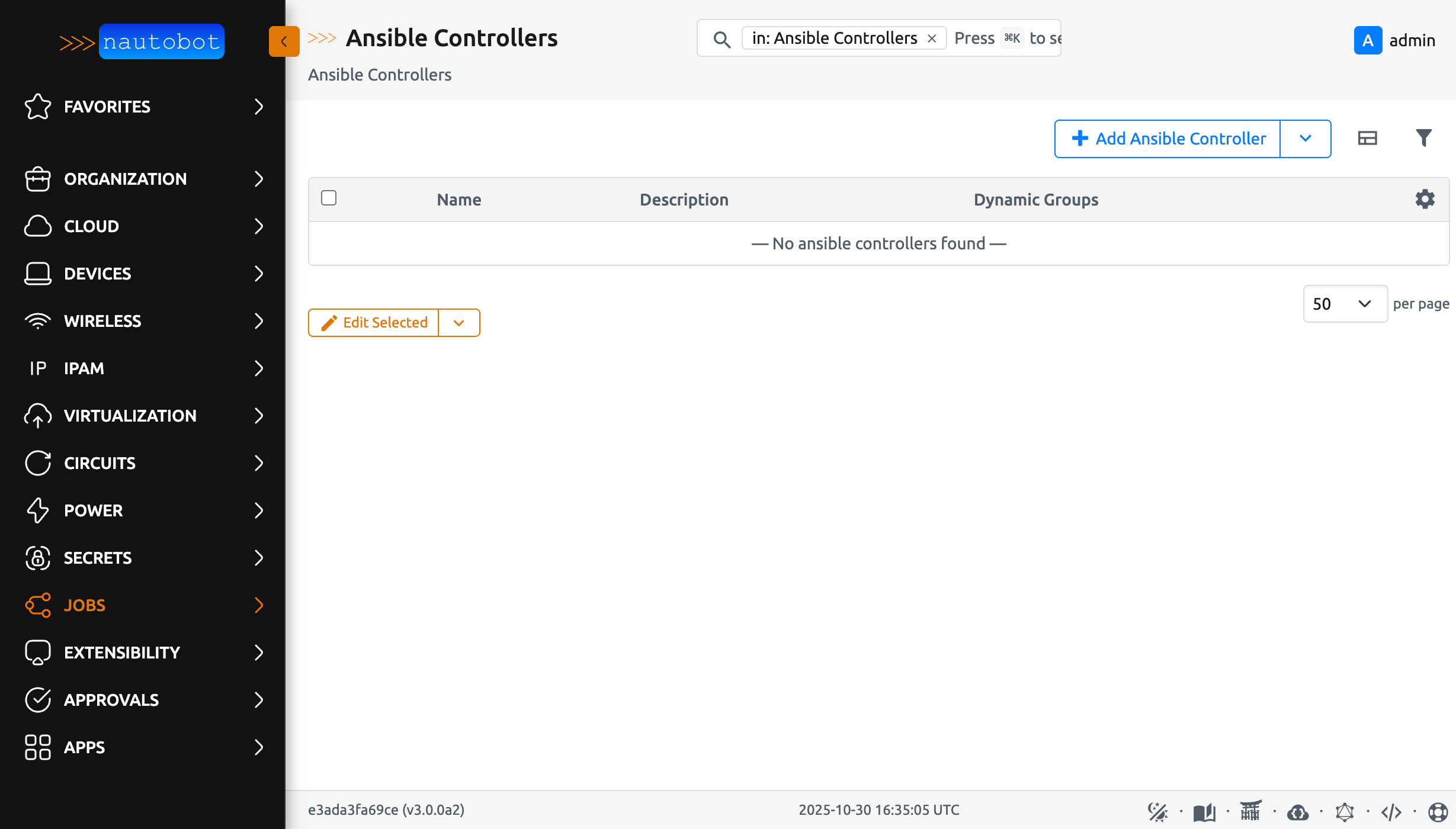 Ansible Controllers page