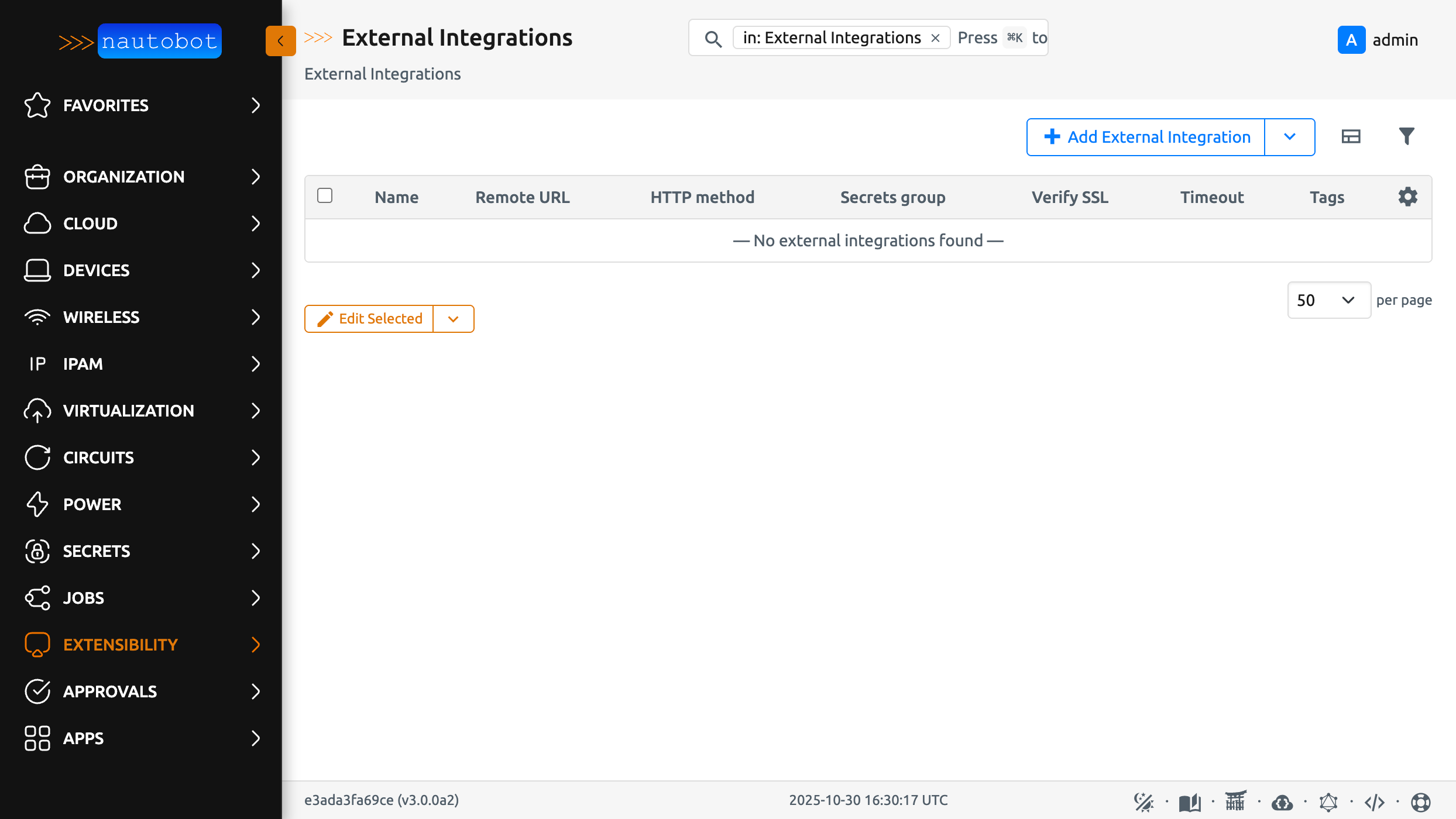 External Integrations page