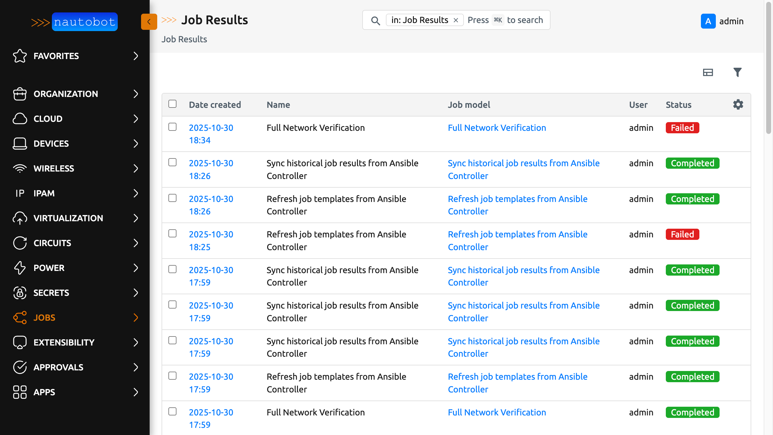 Completed jobs list