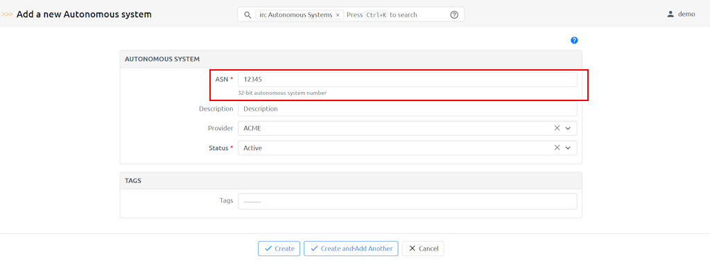 Autonomous System Form