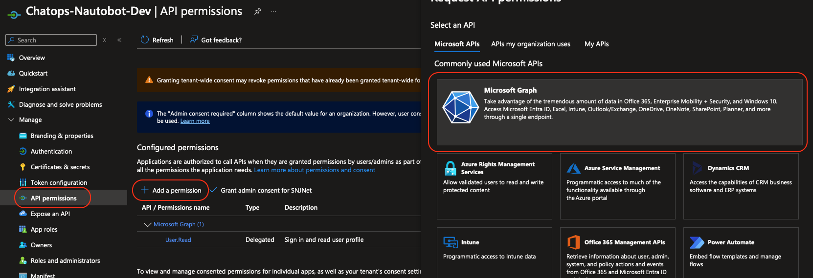 Azure Add API Permissions