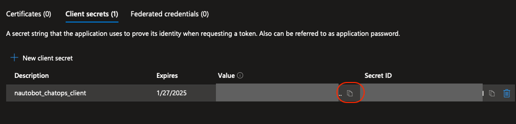 Azure Copy Client Secret value