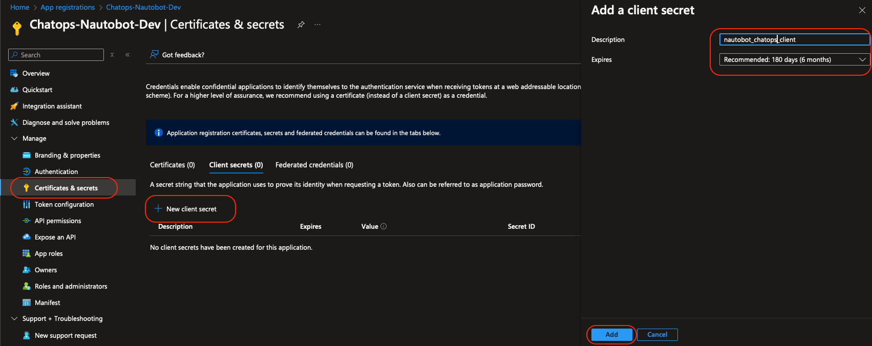 Azure Create Client Secret