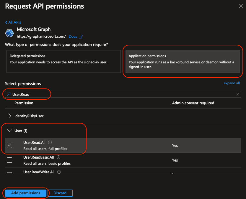 Azure User Read All permission