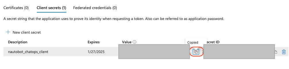 Azure Copy Client Secret value