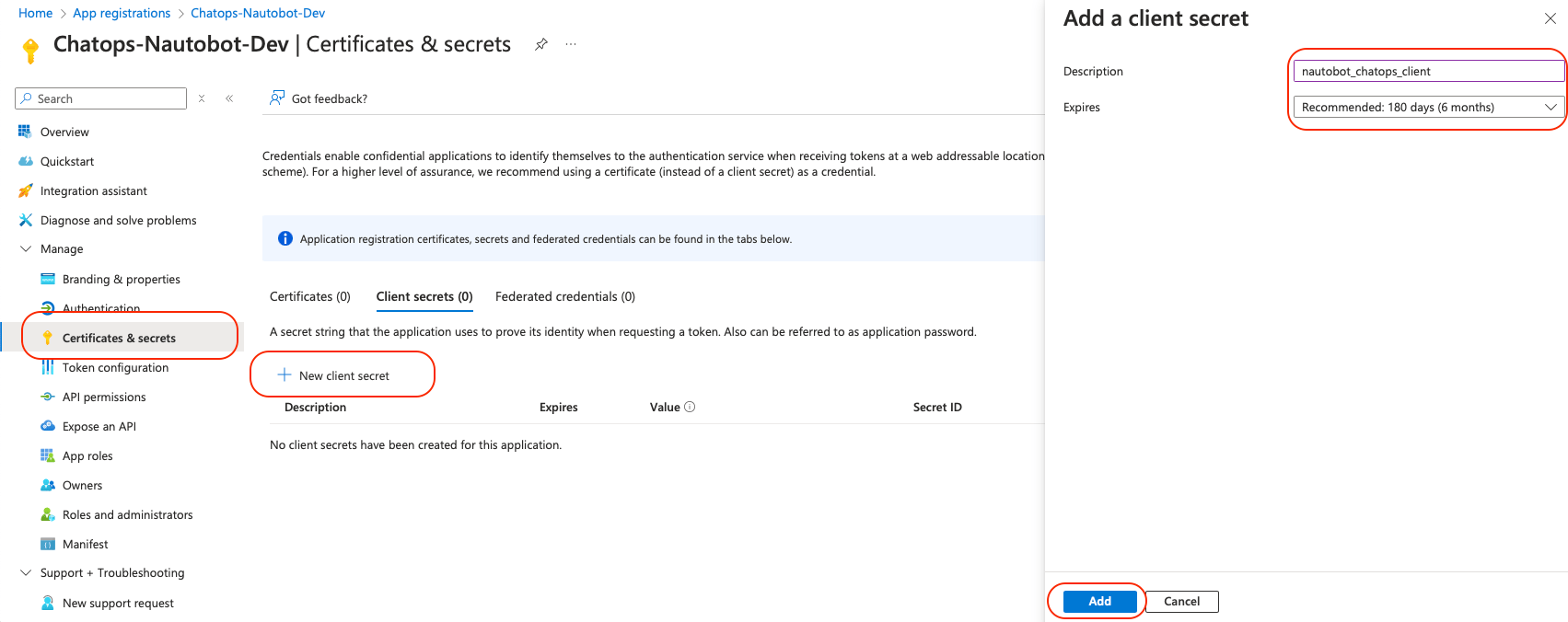 Azure Create Client Secret