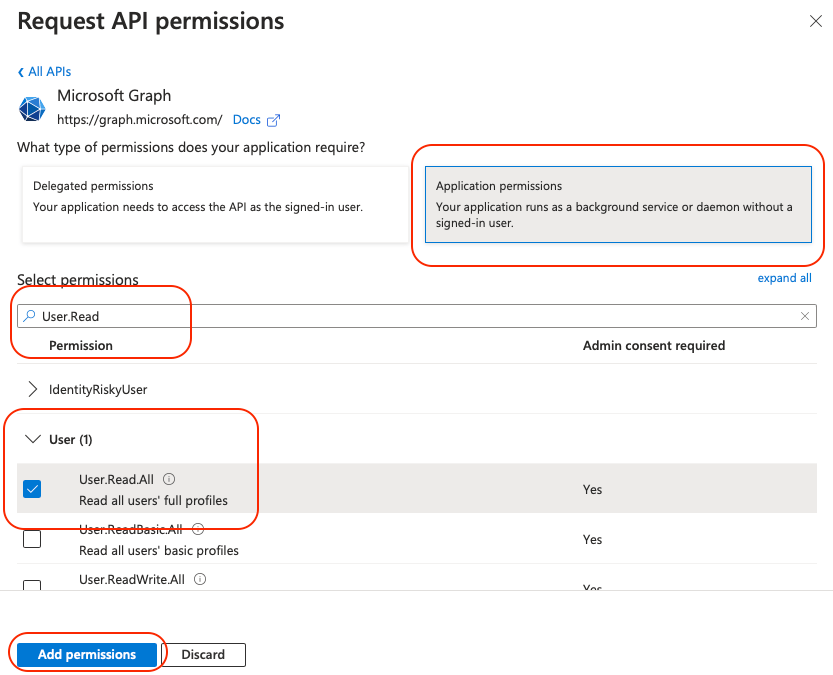 Azure User Read All permission