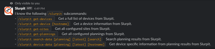 Commands list