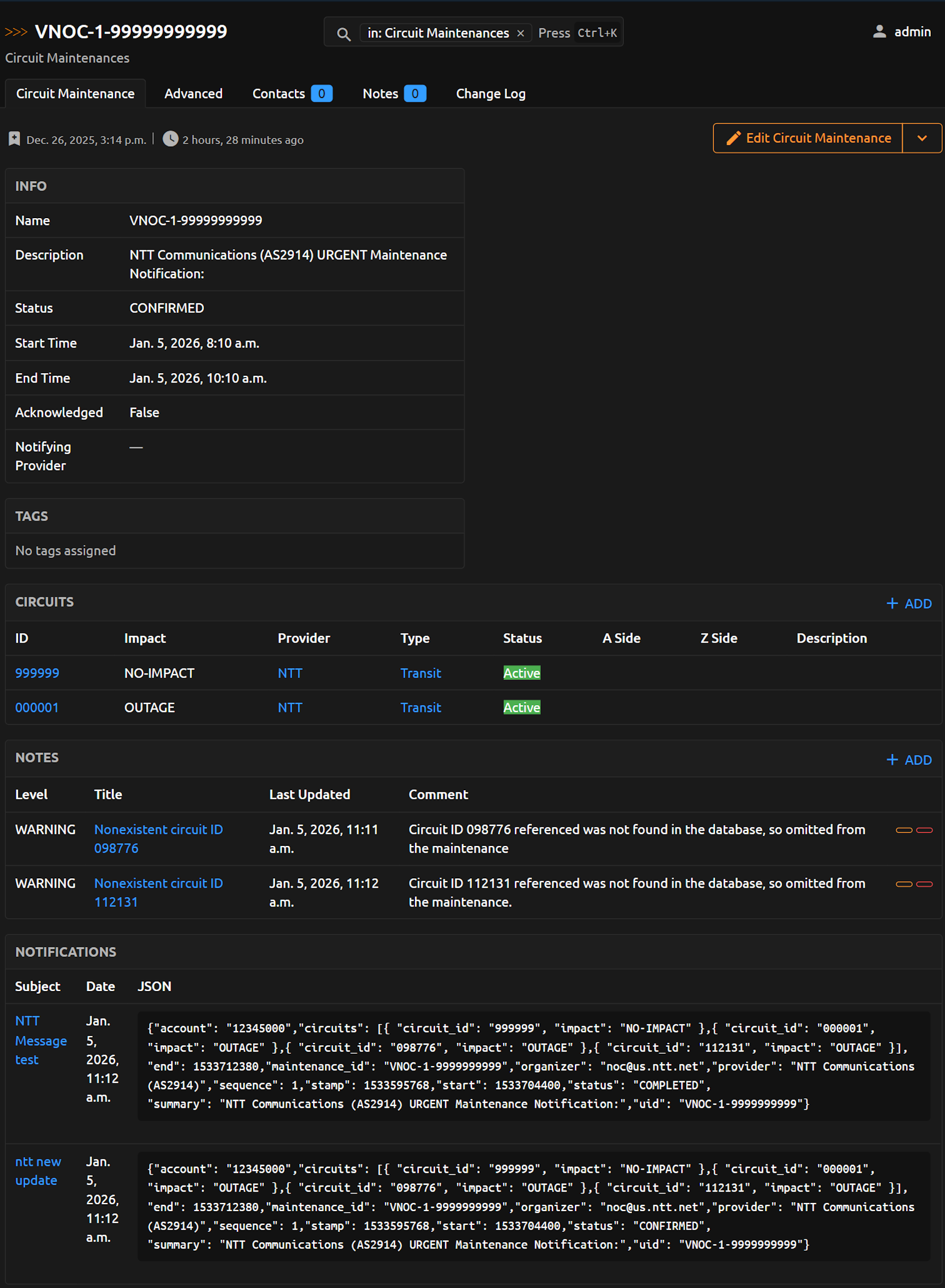 Circuit Maintenance Job