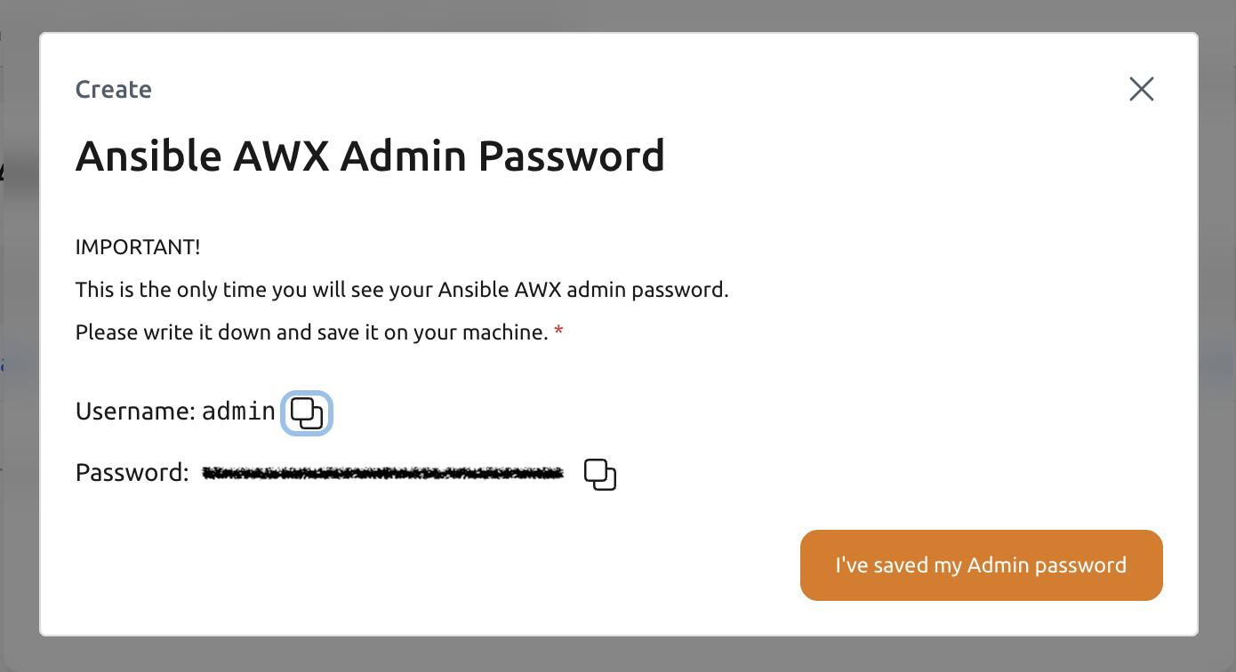 Ansible AWX instance creation password dialog