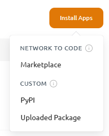 Install Apps menu with Custom options