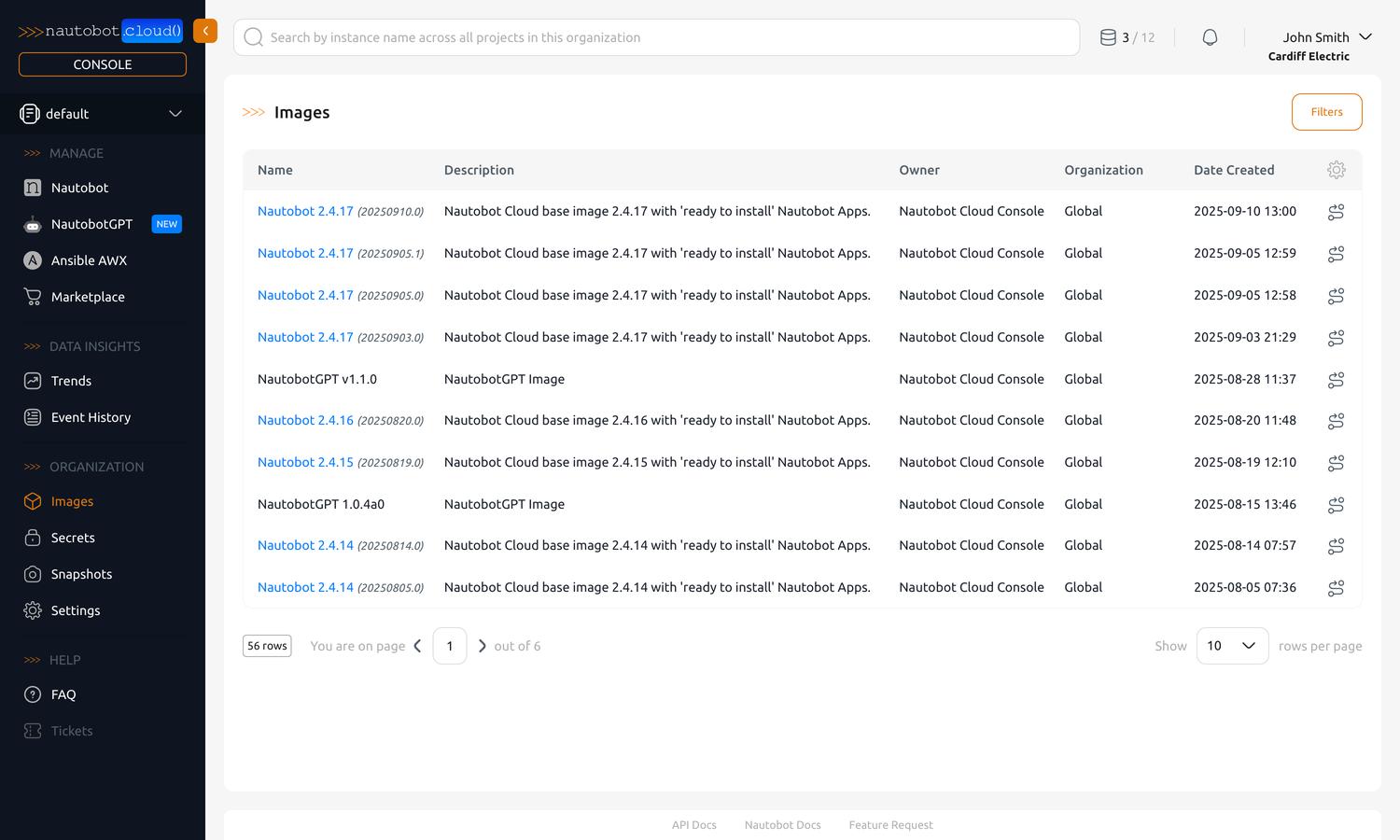 List Nautobot Images (Versions)