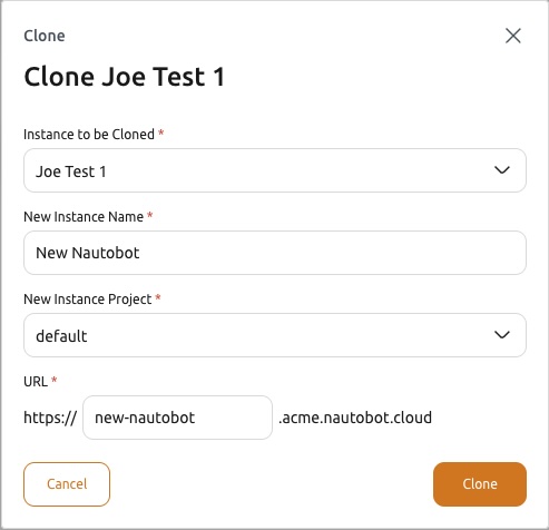Clone Instance dialog