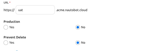 The Production field on the instance create form