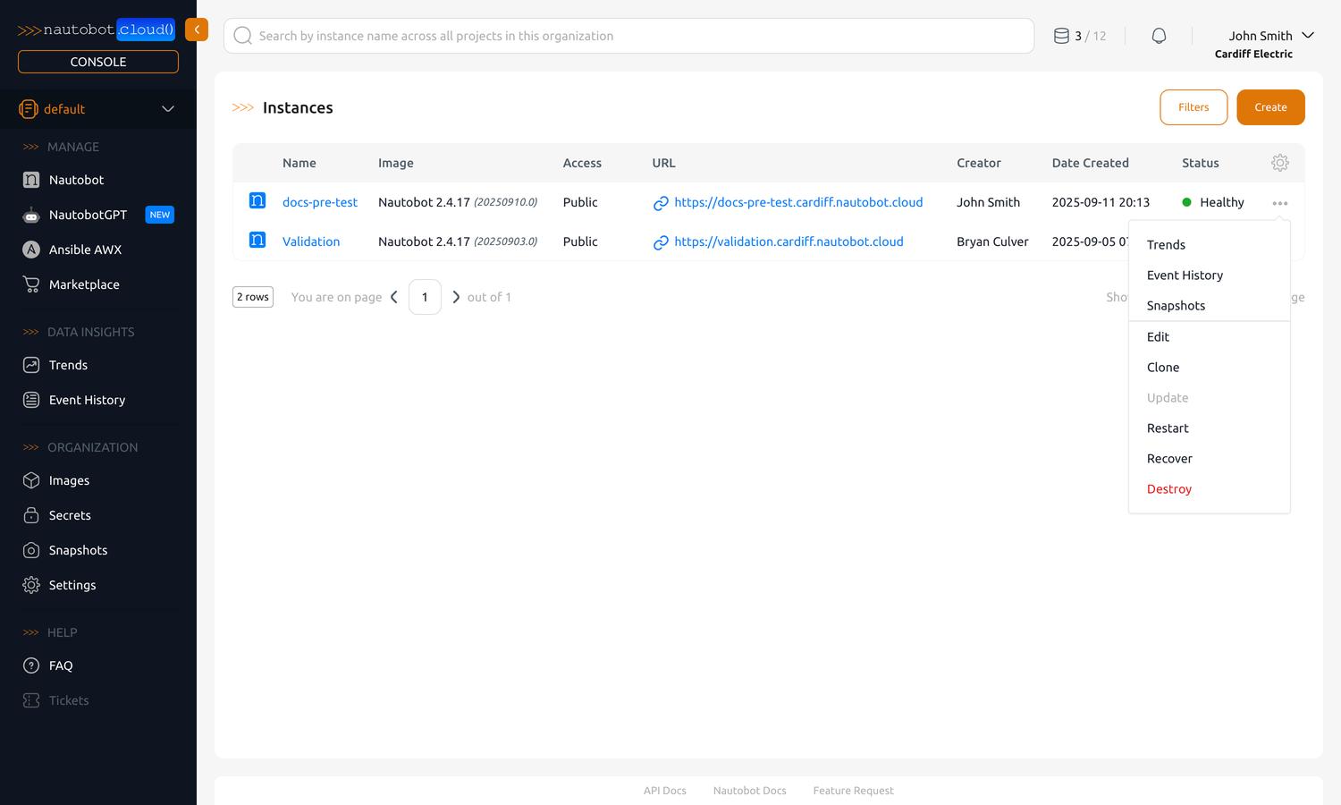 List of Nautobot Instances
