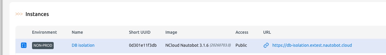 Instances list with a gray NON-PROD badge in the Environment column