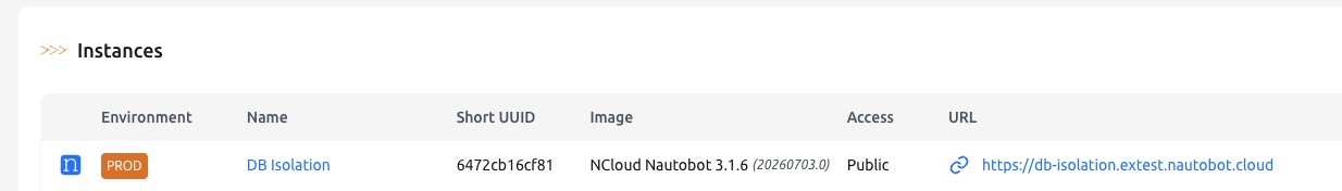Instances list with an orange PROD badge in the Environment column