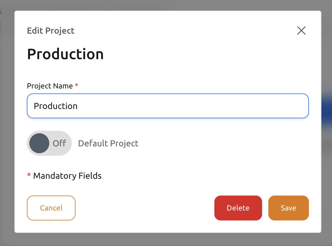"Edit Project" popup menu