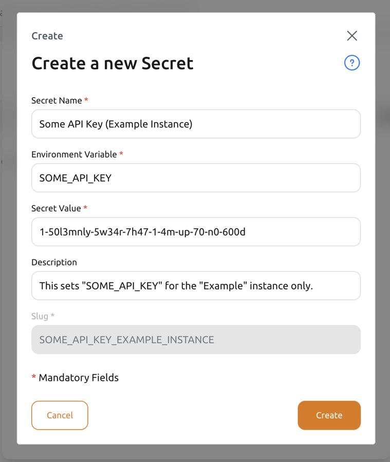 "Create Secret" Form