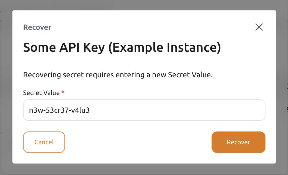 Recover Secret dialog