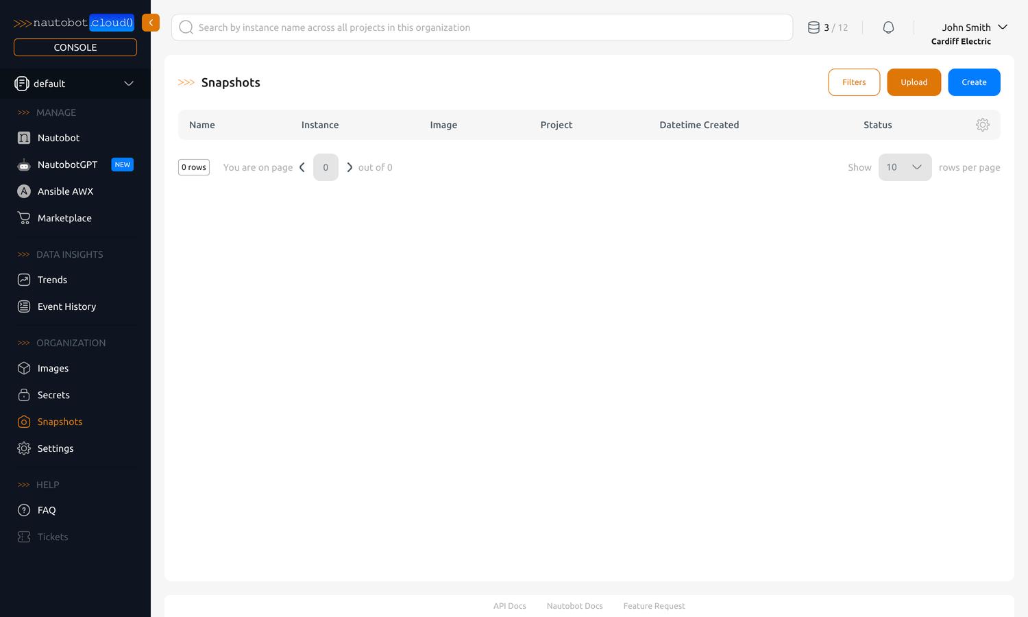 "Snapshot list" view