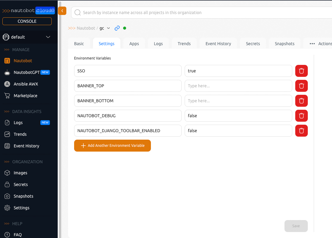 Syslog environment variables configuration