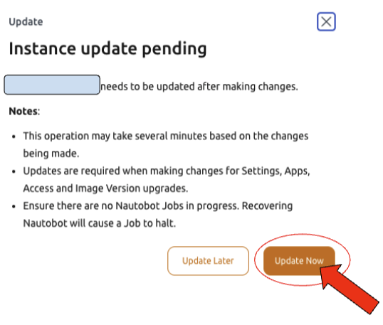Selecting Update Now to apply the change.