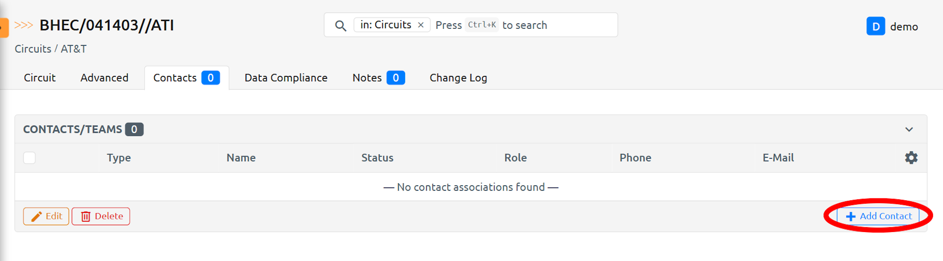 Circuit Add Contact Button