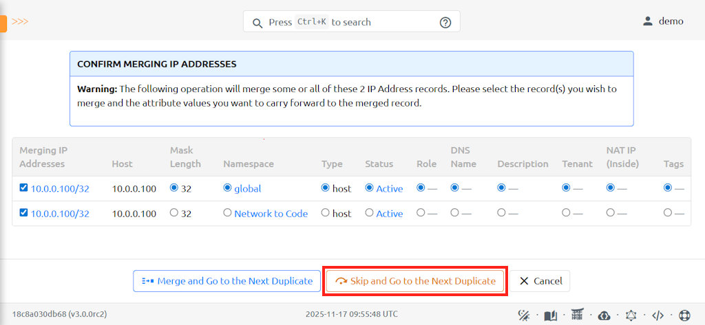 Skip Merging Duplicate IPs
