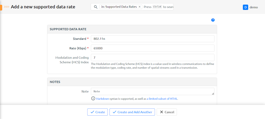 Create Supported Data Rate