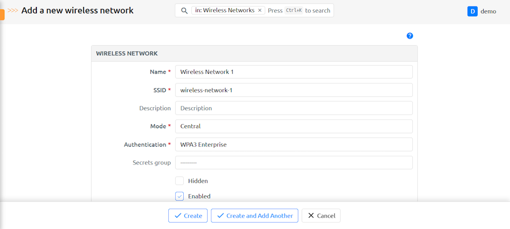 Create Wireless Network Form