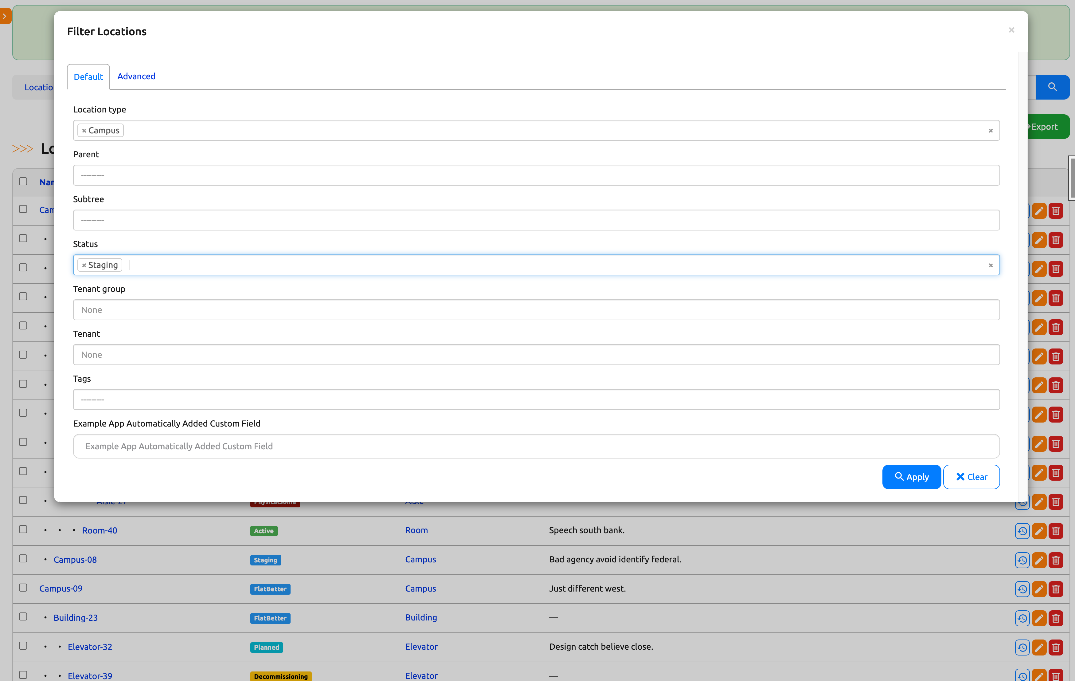Applying Filters to Location List View