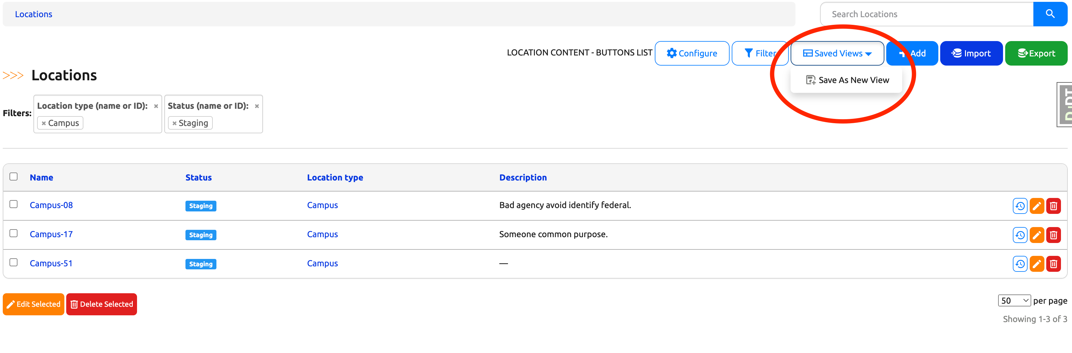 Save As New View Dropdown