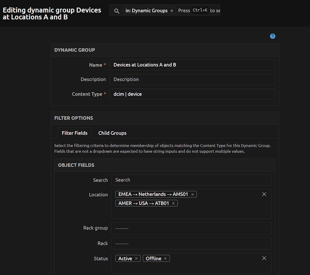 Setting Filter Fields for a Basic Dynamic Group