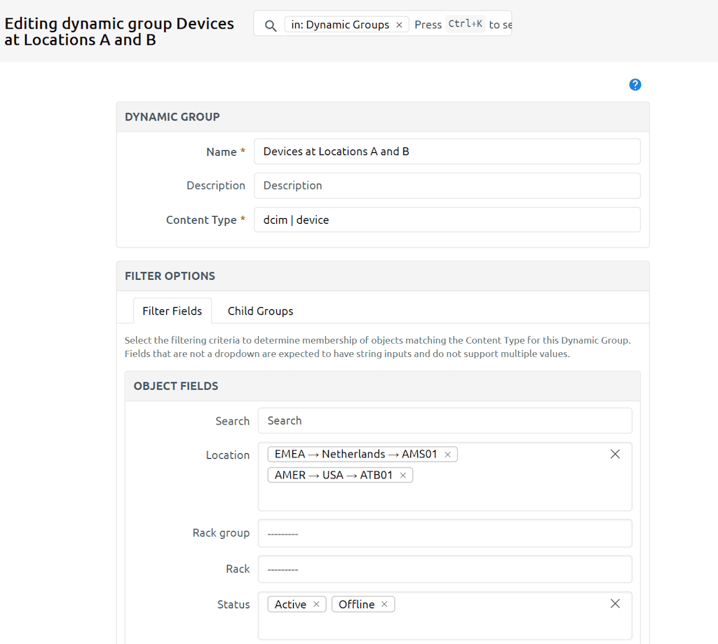 Setting Filter Fields for a Basic Dynamic Group