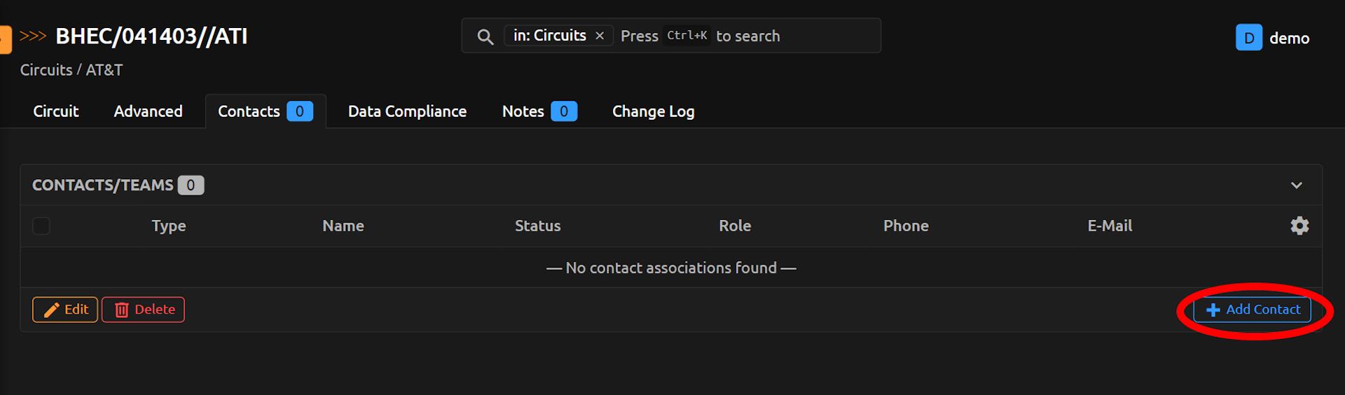Circuit Add Contact Button