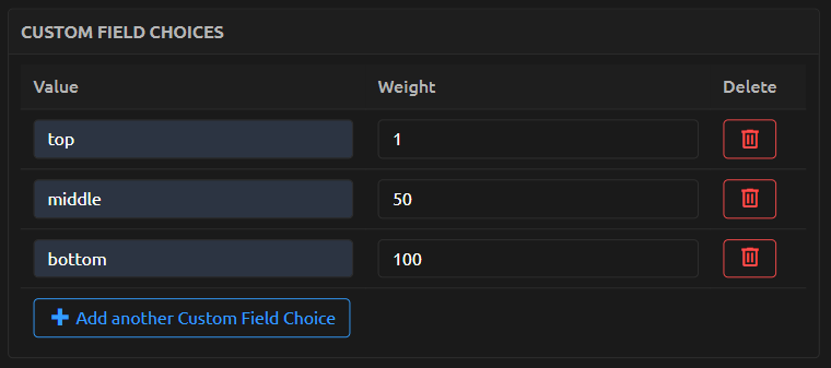 Custom Field Choices