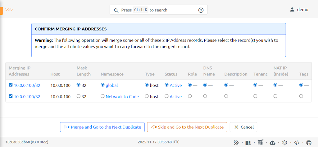 IP Address Merge View