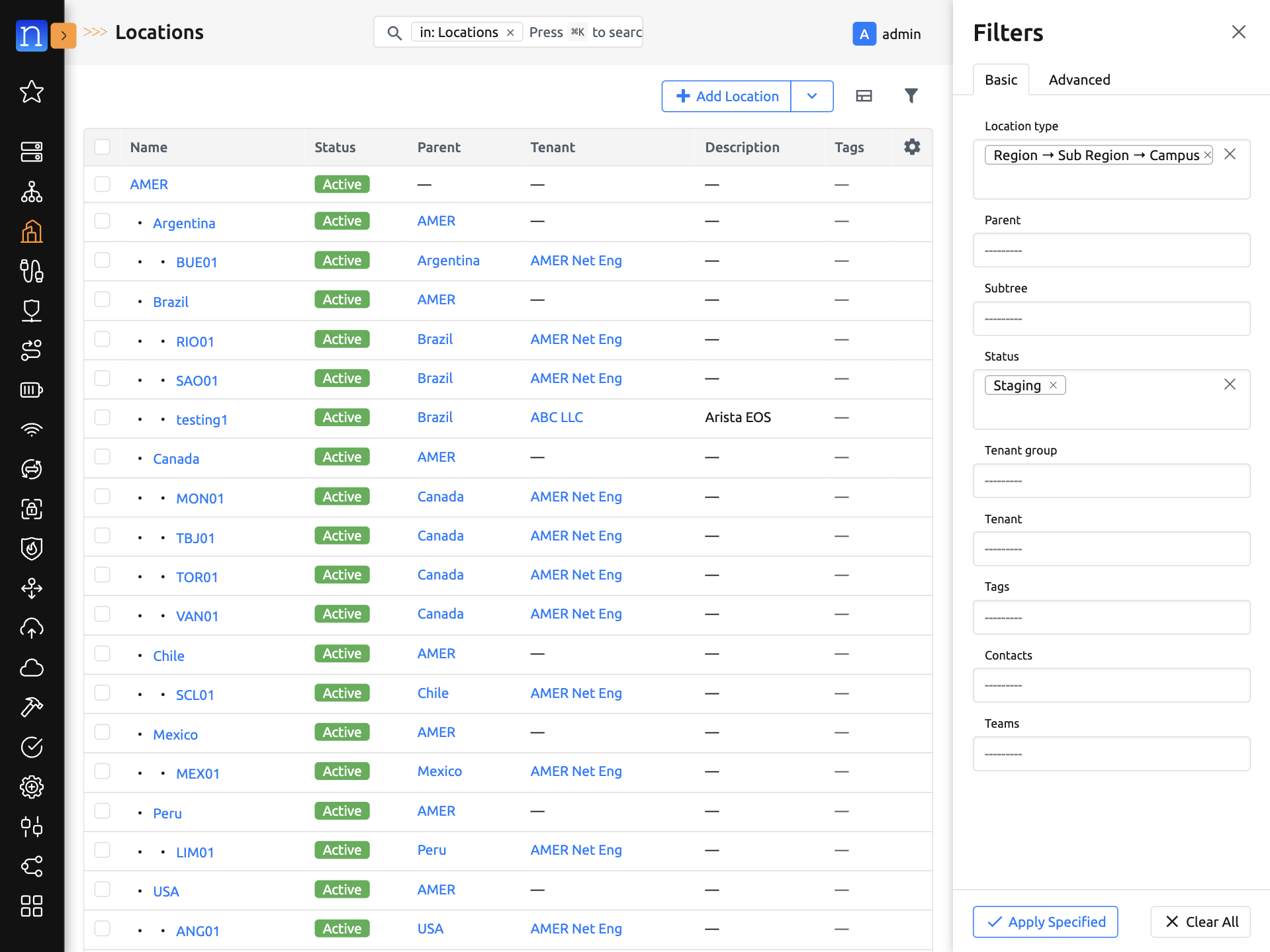 Applying Filters to Location List View