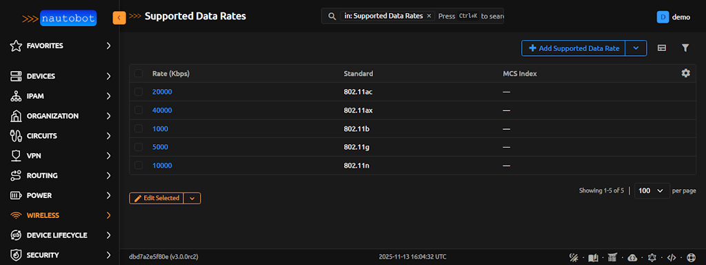 Add Supported Data Rate