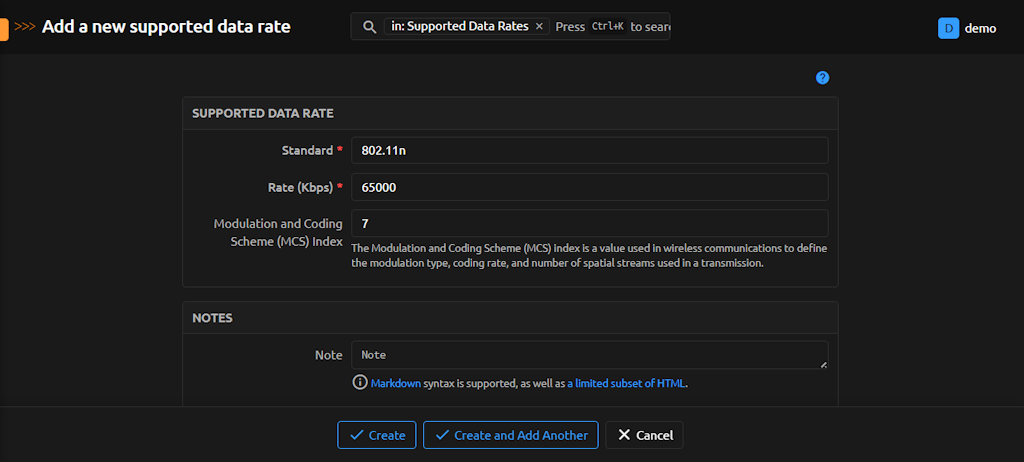 Create Supported Data Rate