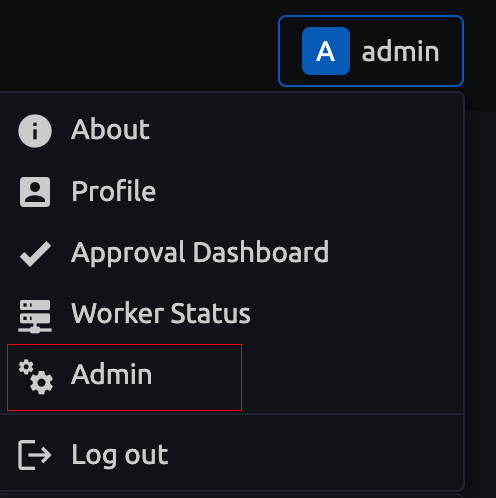 Admin dropdown