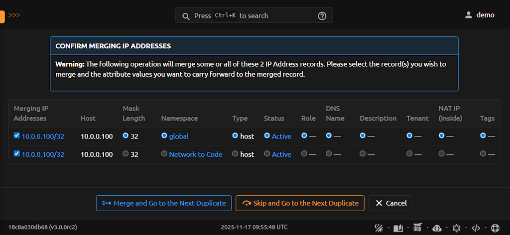 IP Address Merge View