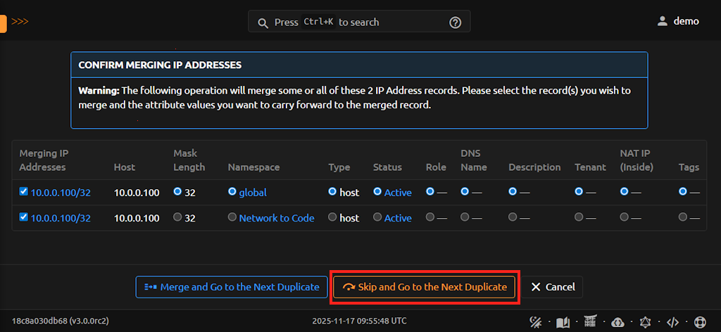 Skip Merging Duplicate IPs