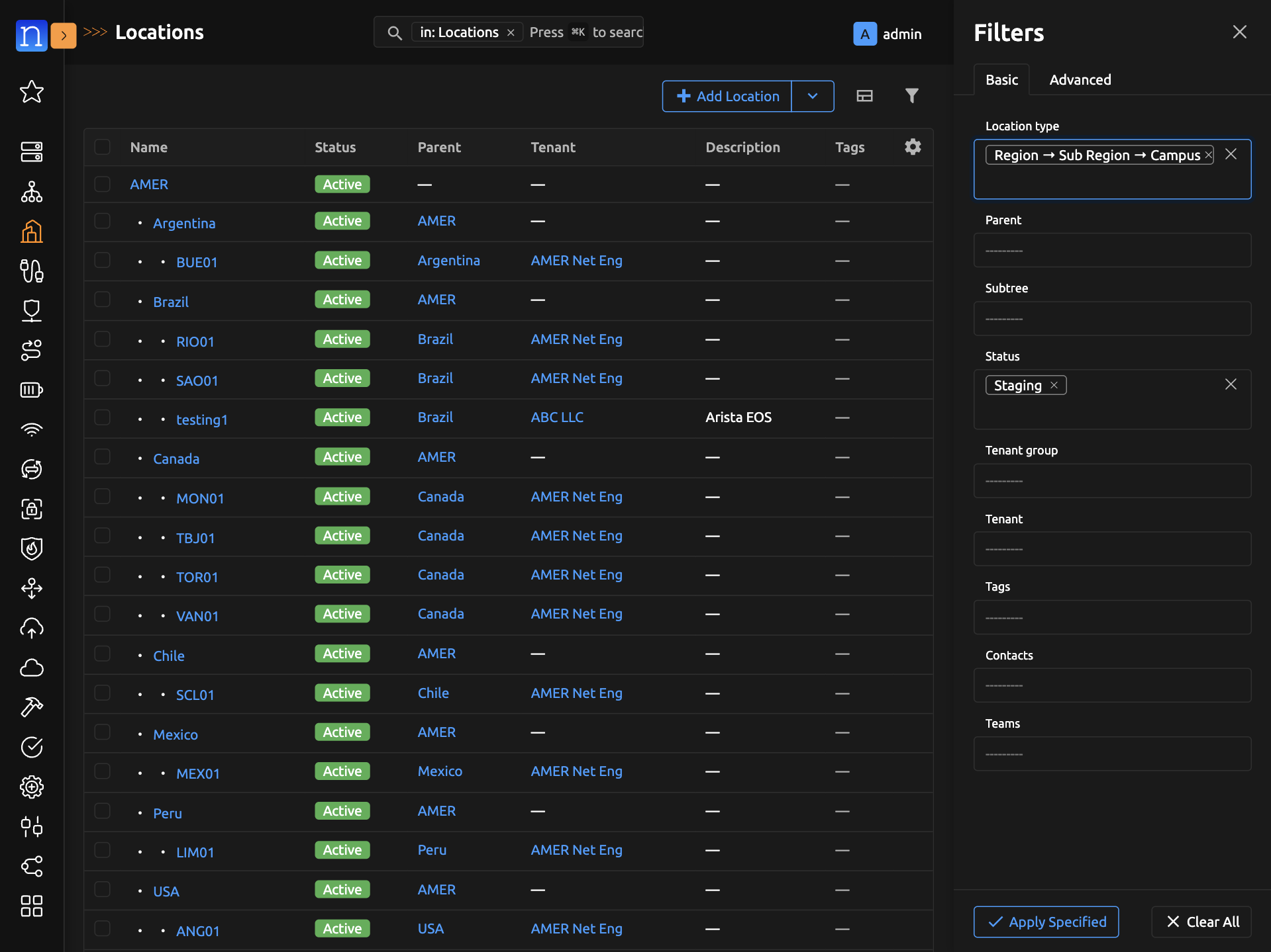 Applying Filters to Location List View