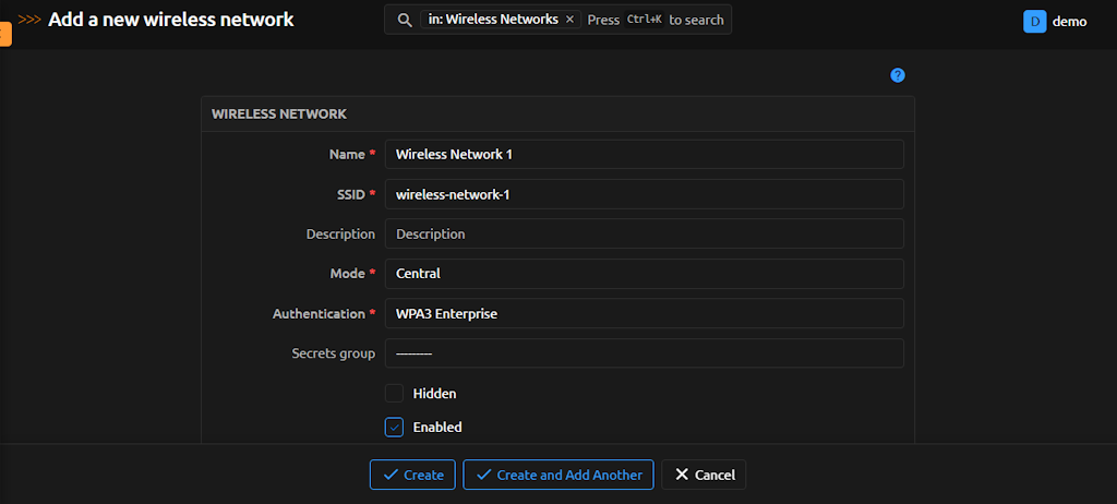 Create Wireless Network Form