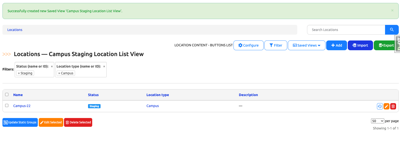 Successfully Created New Saved View