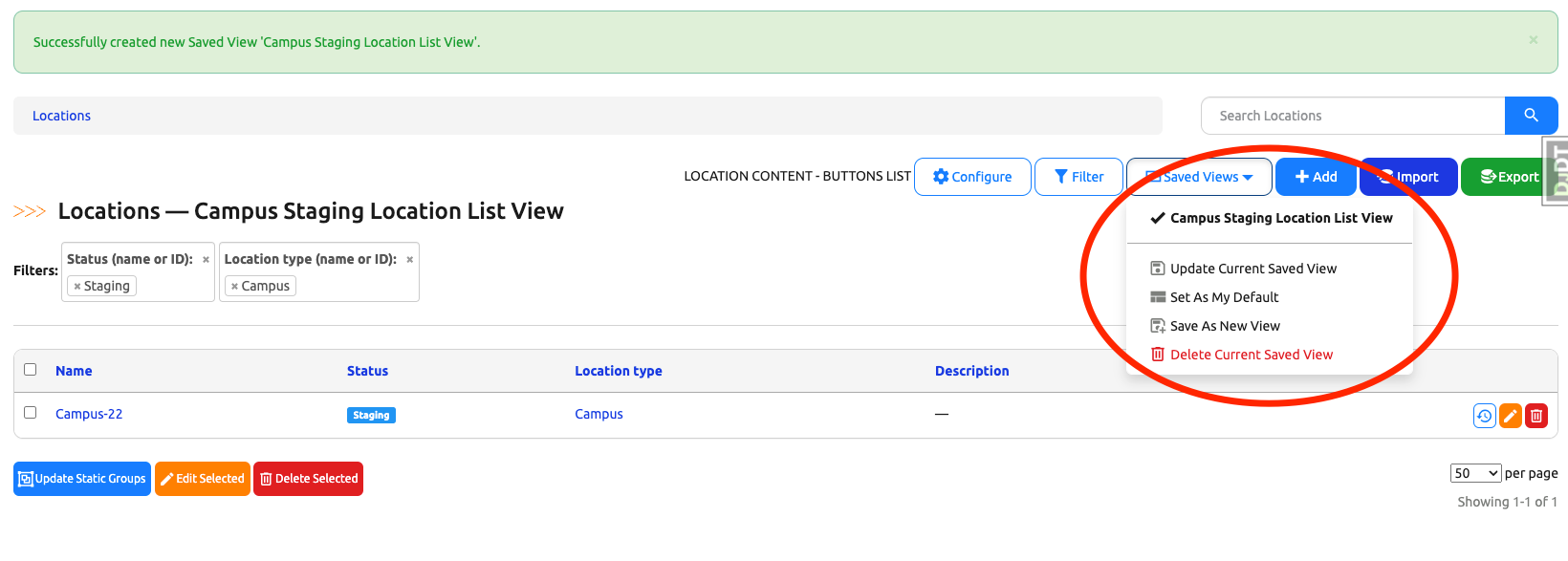 Dropdown Button After Creating New Saved View